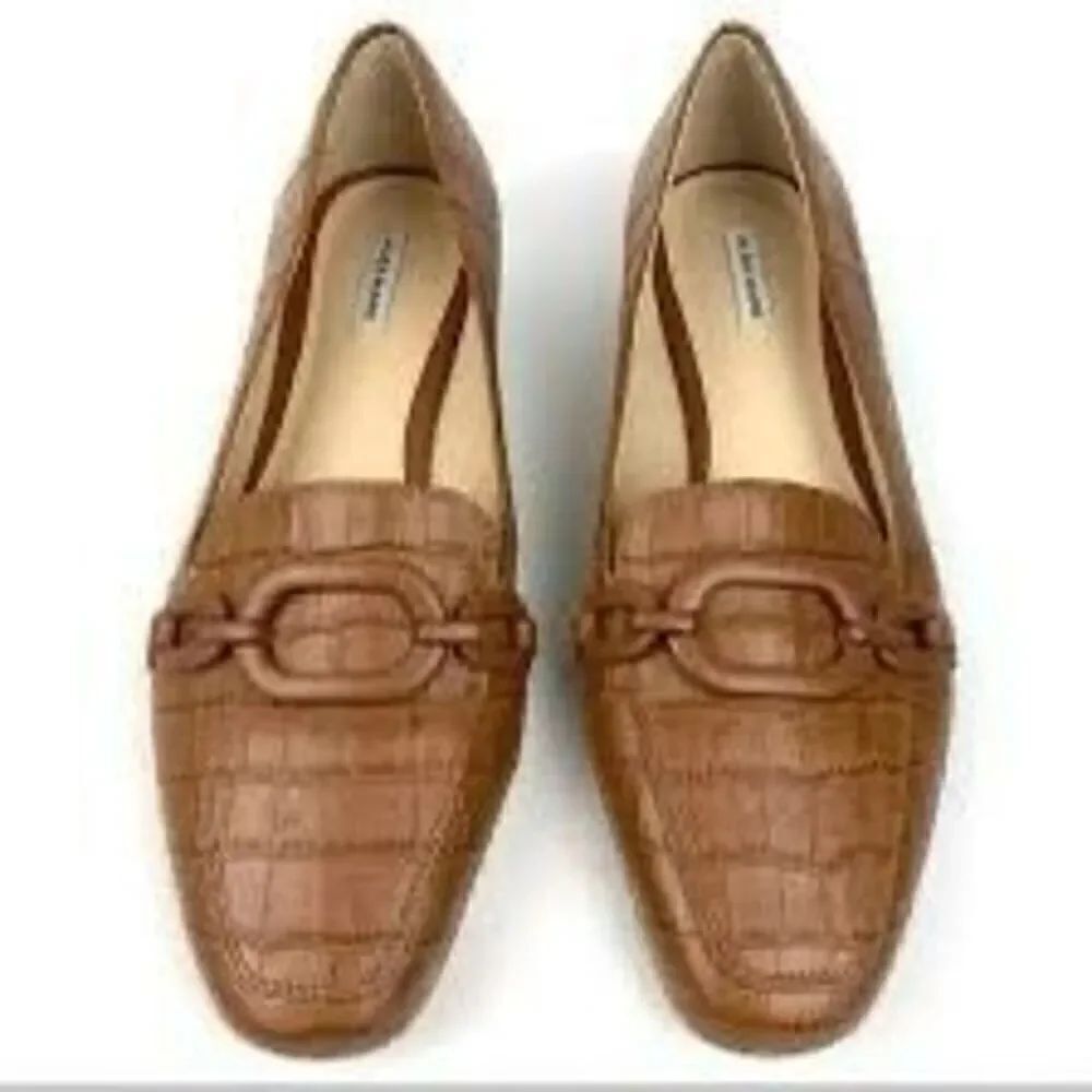 Alex Marie Size 6 Croc Embossed Loafers Light Brown Chain Front Old Money Preppy
